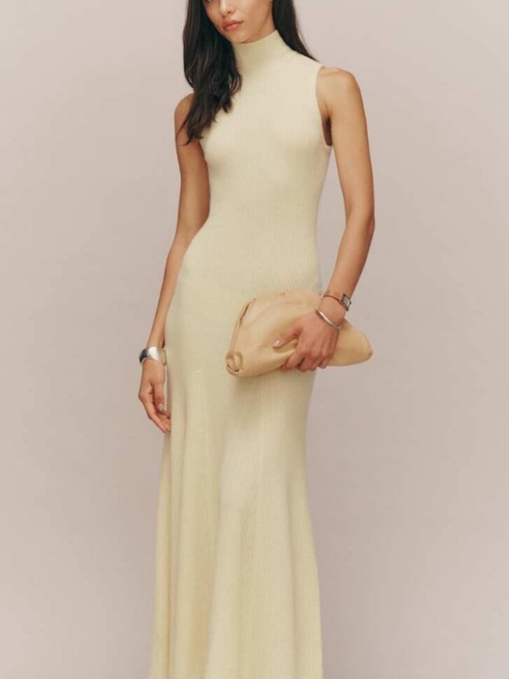 Reformation Sleeveless Ribbed Maxi Dress in Cream